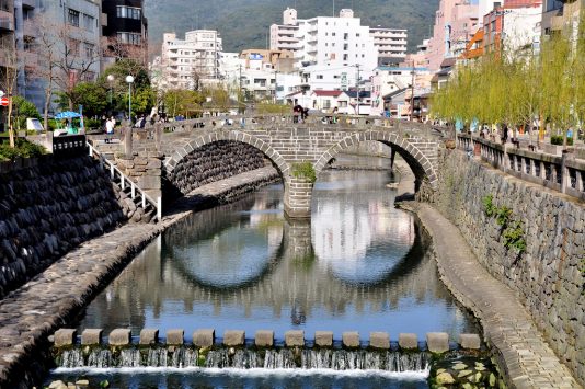水面に反射してメガネのように見える眼鏡橋