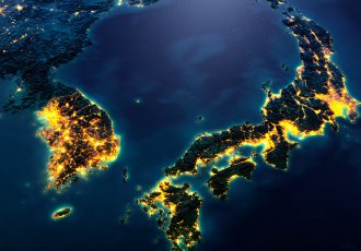 日本と韓国の夜の地図