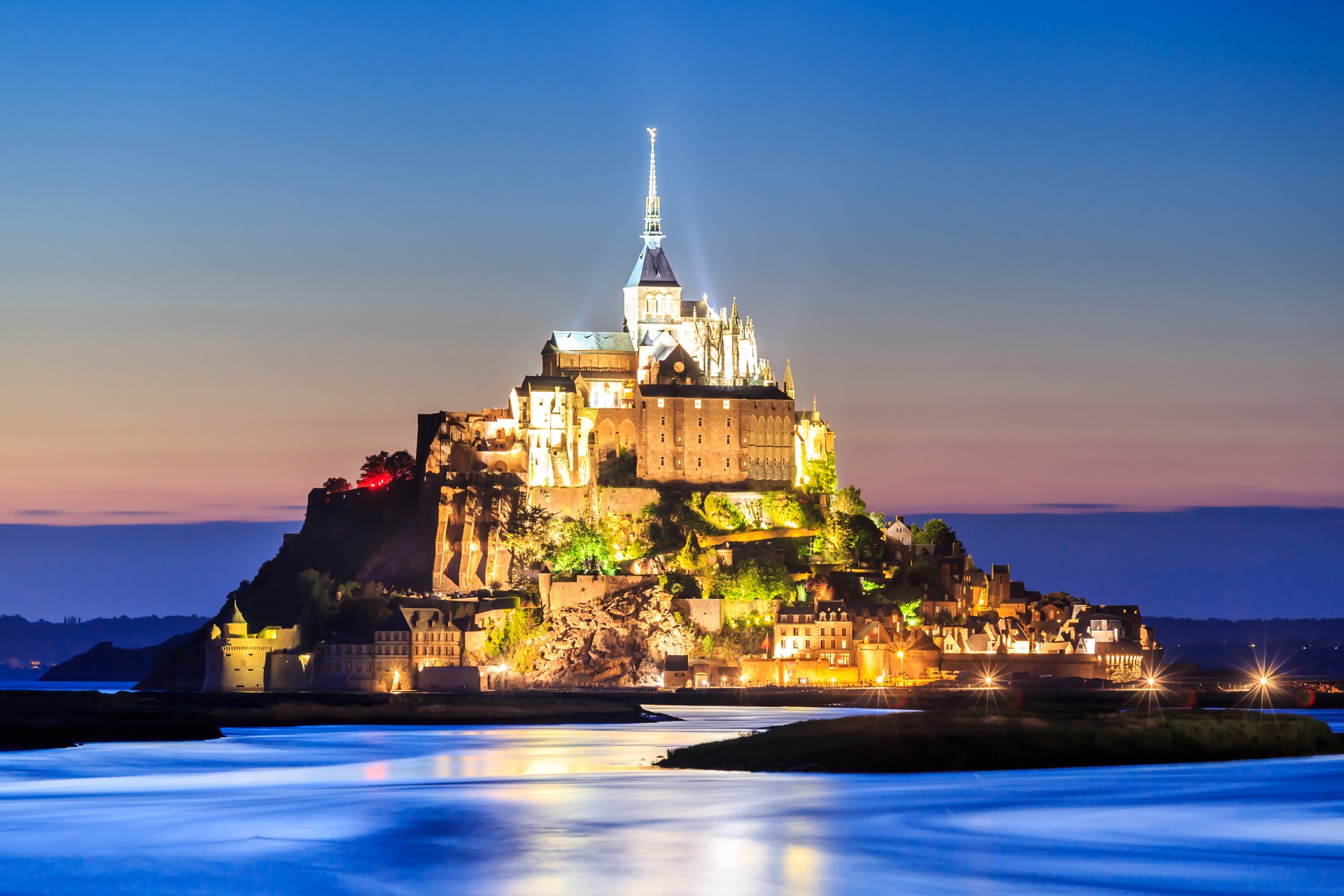 night view of Mont Saint Michel in france